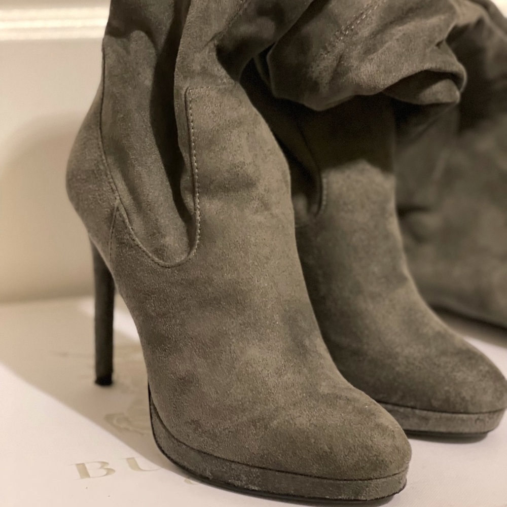 Grey Suede Heeled Boots